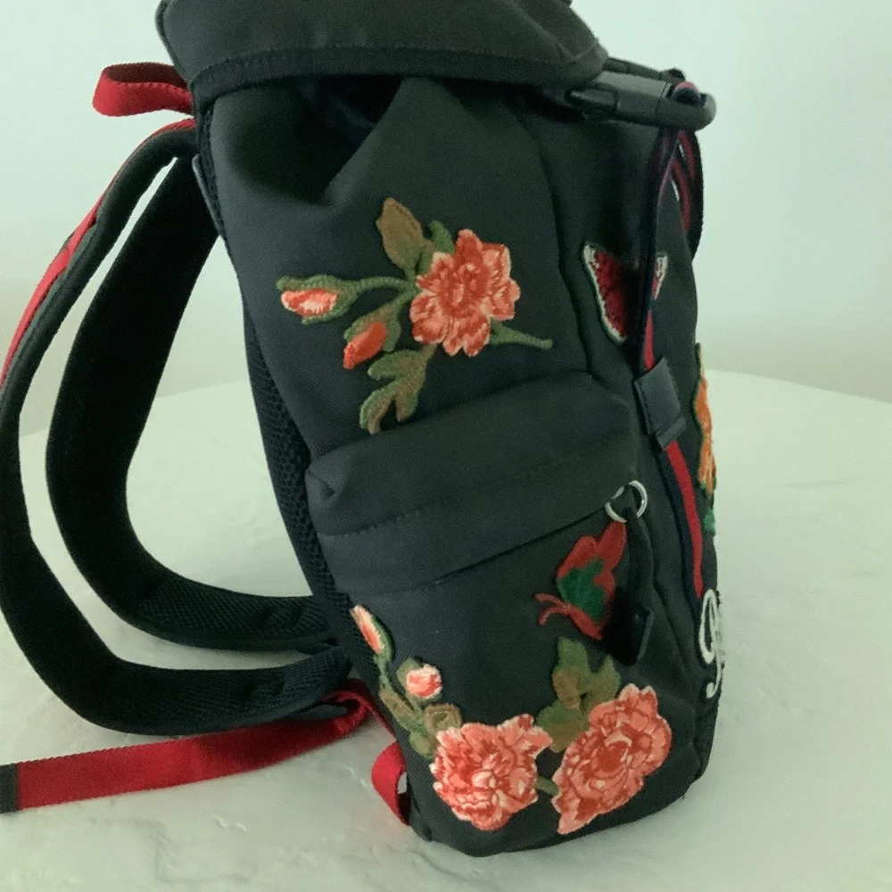 GUCCI L'Aveugle Par Amour Embroidered Canvas Backpack Black AUTHENTIC + Dustbag - Picture 3 of 16